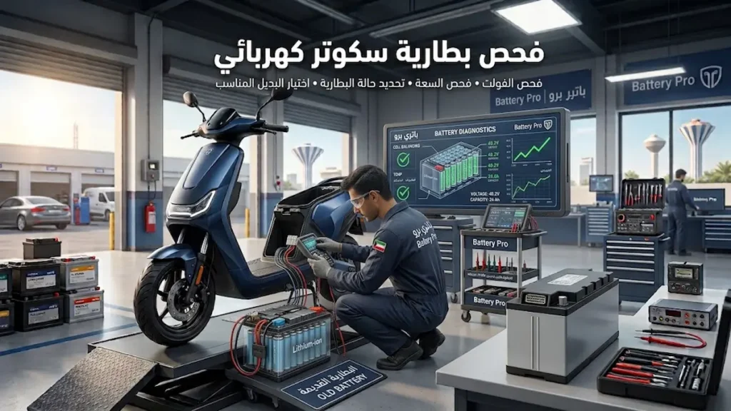 فحص بطارية سكوتر كهربائي والفولت والسعة في الكويت