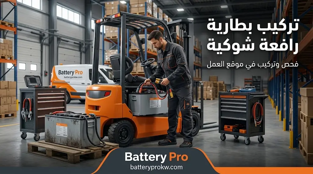 تركيب بطارية فوركلفت جديدة في موقع العمل بالكويت