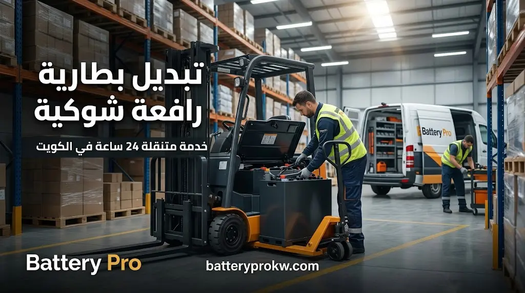 تبديل بطارية رافعة شوكية في الكويت من Battery Pro