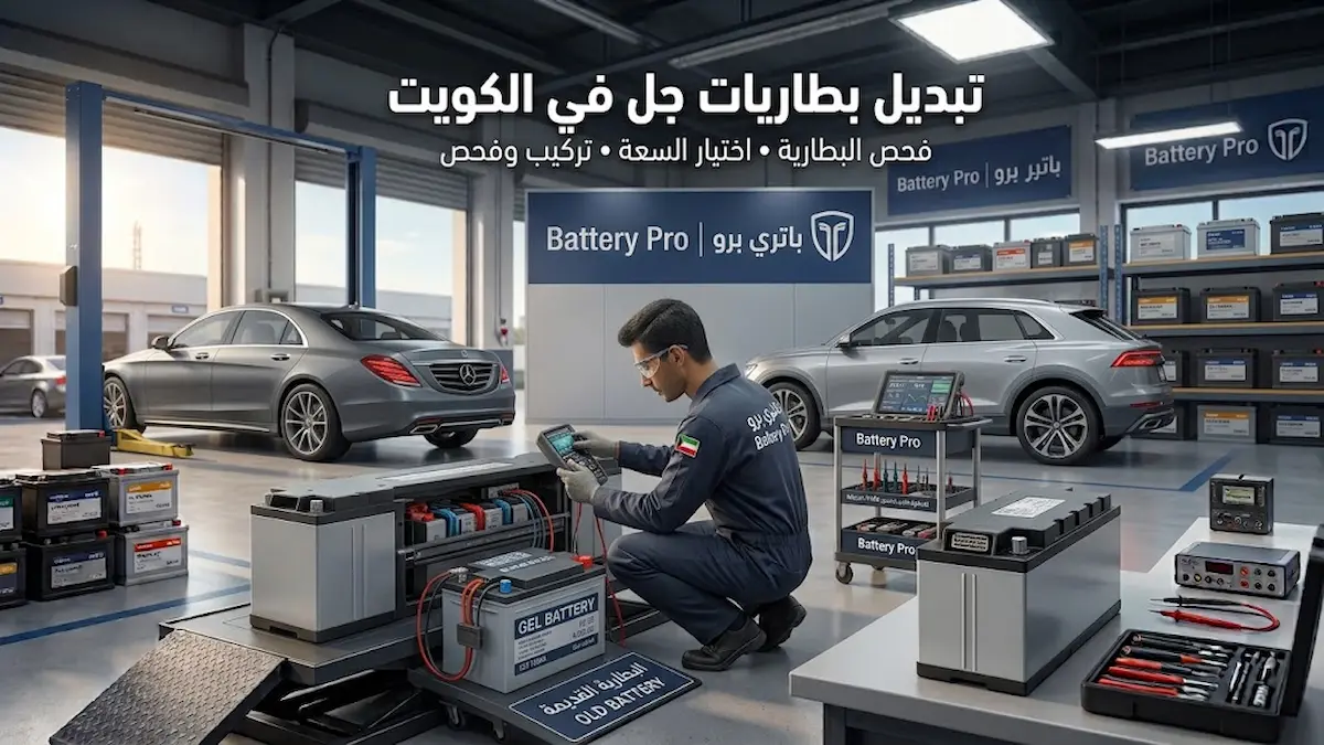 فني باتري برو يقوم بتبديل بطارية جل وفحص التوصيلات ونظام الشحن في الكويت