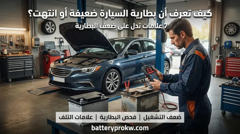 علامات ضعف بطارية السيارة وفحص البطارية بجهاز إلكتروني لمعرفة أسباب بطء التشغيل وانتهاء صلاحيتها